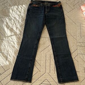 Women's Blue Jeans with Japanese kimono silk Details